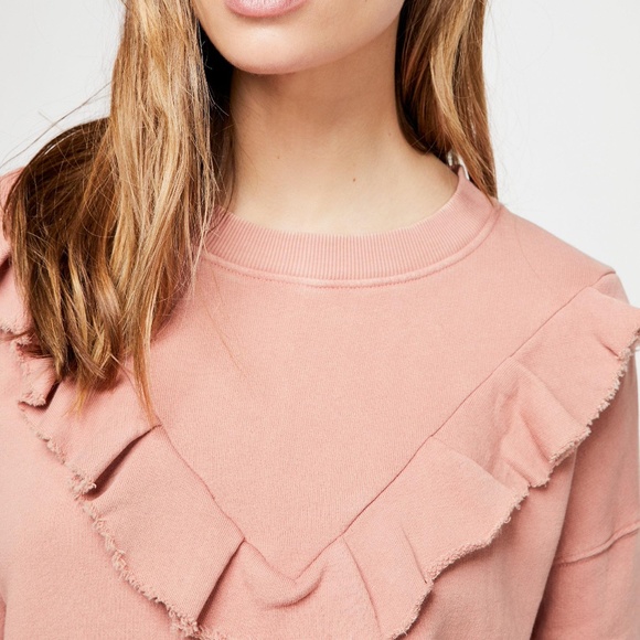 Free People Ooh La Ruffle Pullover Uptown Pink Top Size Medium Bohemian - Picture 2 of 9